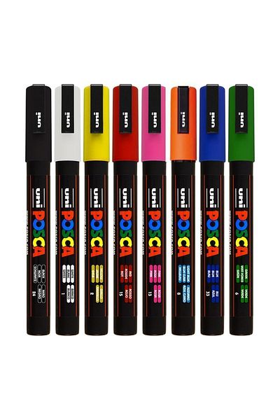 Uni Posca 0.9-1.3 mm Painting Marker - Pc-3M 8 Pack Standard Colors