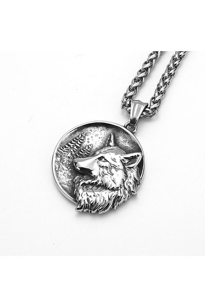 Viking Wolf Freki&Back Norse Mythology Double Faced Medallion 316L Steel Necklace