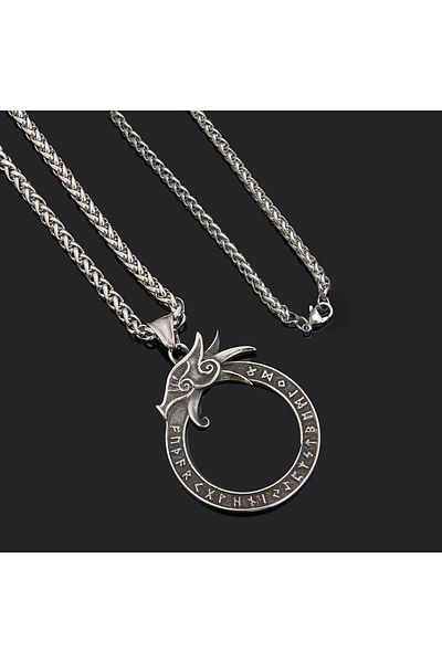 Viking Ouroboros Runic Alphabet Norse Mythology 316L Non Tarnish&Rust Steel Pendant
