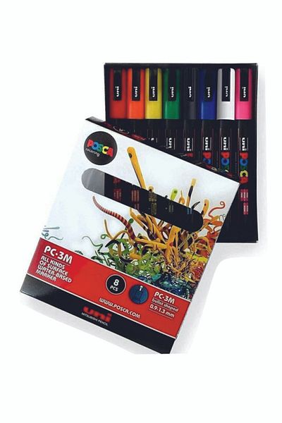 Uni Posca 0.9-1.3 mm Painting Marker - Pc-3M 8 Pack Standard Colors