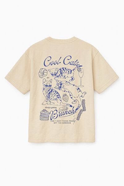 Altair Tr Beige Color Oversize Cool Cats Cute Cat Printed Unisex T-Shirt T-Shirt