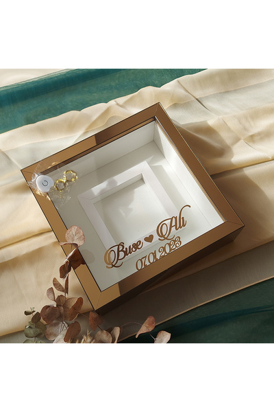 Verda Çerçeve 25x25 cm Bronze Verda Memory Frame with Photo Section - 6 cm Depth Date Gift
