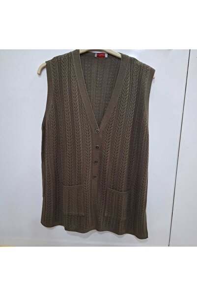 NUR TEKSTİL kadın Anne kahve merserize cepli büyük beden yazlık yelek