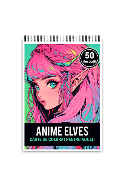 Legendary Gifts Carte de colorat antistres, 50 de ilustrații, Fete Anime Elve