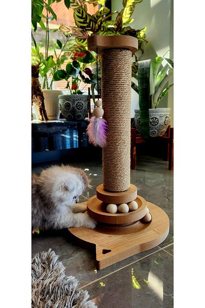 pethomealpi Cat Toy with Cat Scratch and Wooden Balls 42 cm