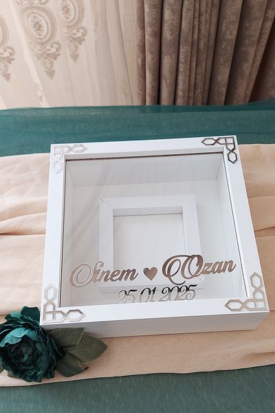 Verda Çerçeve 25X25 cm White-Classic (Silver) Memory Frame with Photo Section - 6 cm Depth Memory Frame