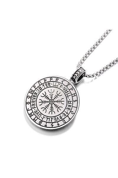 Viking Tree of Life Dragon Viking Compass Runic Alphabet Double Faced Locket 316L Steel Necklace