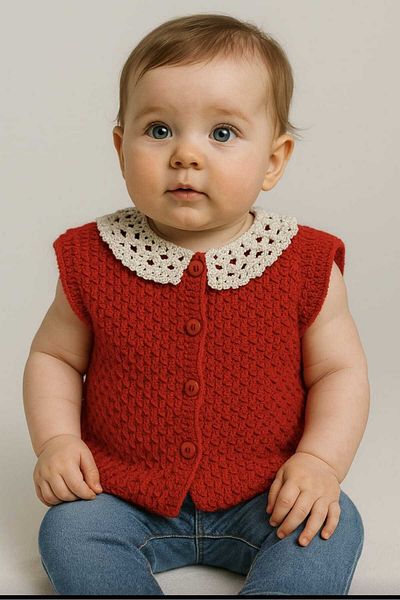 No Name Atelier Hand Knitted Baby Vest with Collar Detail