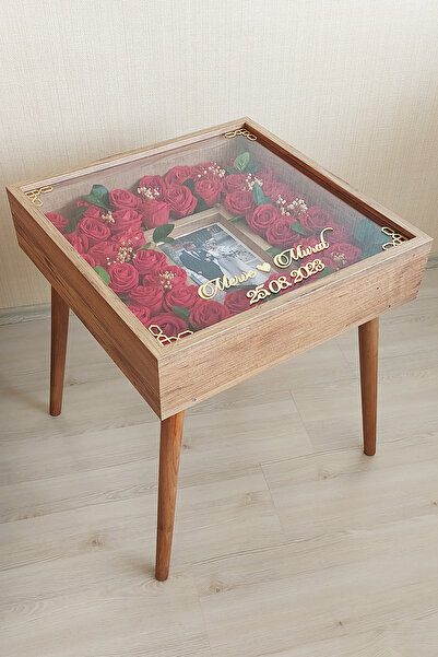 Verda Çerçeve Ceviz Fotoğraf Bölümlü Isimli Anı Sehpası! Özel Gün Çiçekleriniz Için Yan Sehpa! Gül Sehpası!