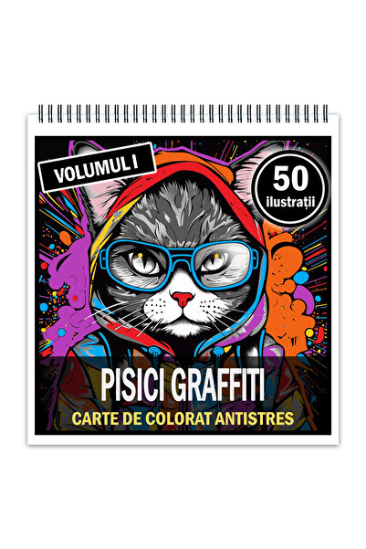 Legendary Gifts Carte de colorat antistres, 50 de ilustrații, Graffiti Cats -...
