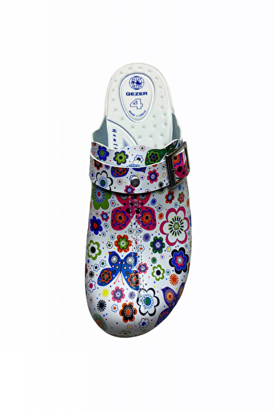 TECOS Women's medical clogs, medicinal, sanitary, colorful butterfly print, 38 EU