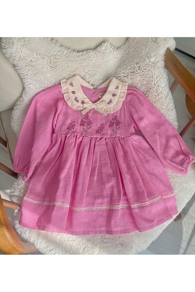Hubb Eid Girl Child Dress Birthday Dress Linen Flower Embroidery Dress
