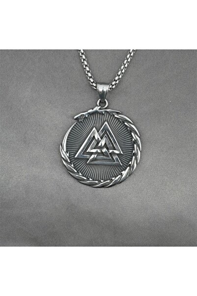 Viking البوصلة مع قلادة من الفولاذ 316L من Valknut Nordic Mythology ذات وجهين