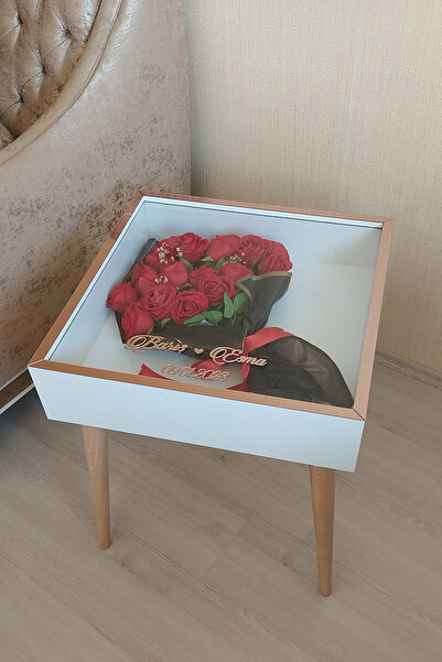 Verda Çerçeve Beyaz-rosegold Derin Isim Tarihli Anı Sehpası! Özel Gün Çiçekleriniz Için Yan Sehpa Hkmyan1