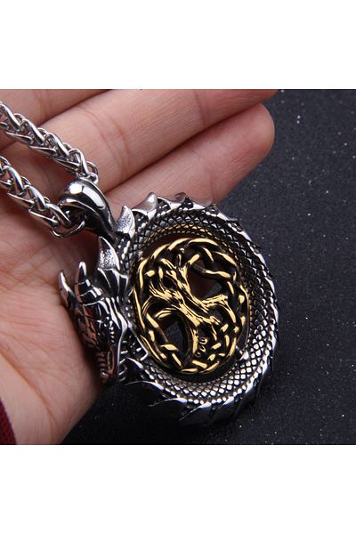 Viking Tree of Life Ouroboros Dragon Rotating Locket Nordic Mythology 316L Steel Pendant