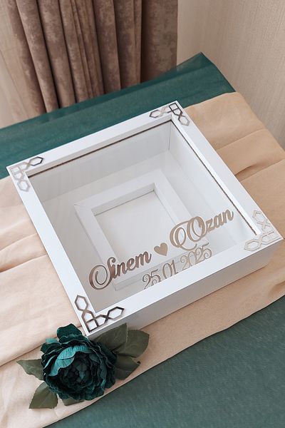 Verda Çerçeve 25X25 cm White-Classic (Silver) Memory Frame with Photo Section - 6 cm Depth Memory Frame
