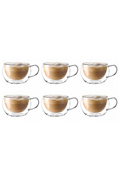 KRASINO Set of 6 Nastory mugs, double walls, borosilicate glass, 300 ml