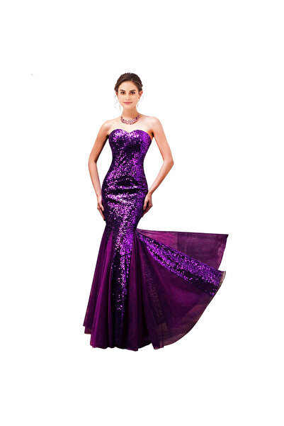 OEM Rochie sirena din paiete mov