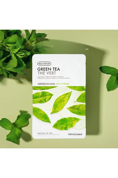 The Face Shop X5 Real Nature Green Tea Face Masks for Soothing Skin