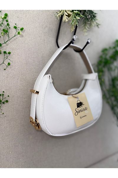 SİNİSA BAG White Leather Adjustable Handle Mini Evening Dress Bag (Mini Size Available)