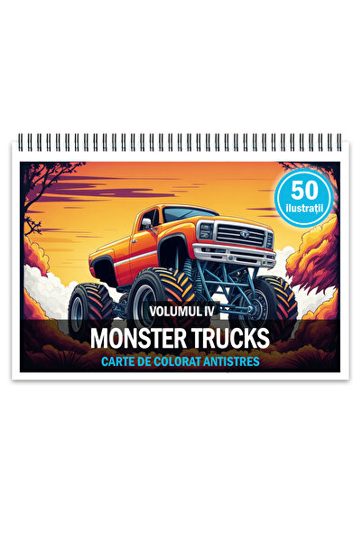 Legendary Gifts Carte de colorat antistres, 50 de ilustratii, Monster Trucks ...