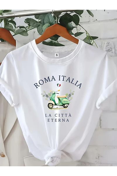 Pink Sky Cotton Oversize Roma Italia Short Sleeve Crew Neck Comfortable Casual T-Shirt