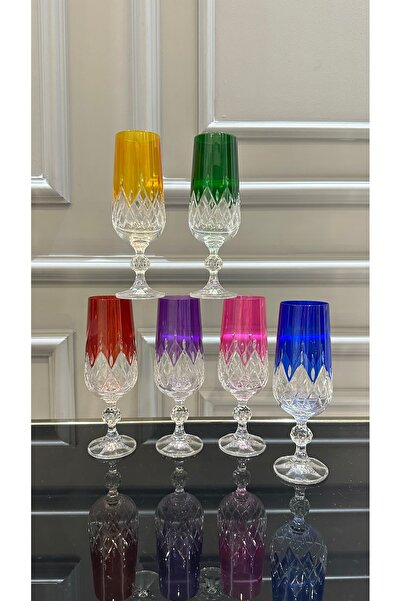 Vakıf home Bohemia Kristal Kesme El İşi Renkli Ayaklı Kahve Yanı Su Bardağı