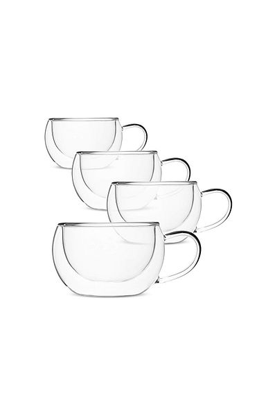 KRASINO Set of 4 Nastory mugs, double walls, borosilicate glass, 300 ml