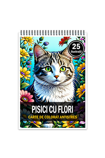 Legendary Gifts Carte de colorat antistres, 25 de ilustratii, Pisici cu flori...