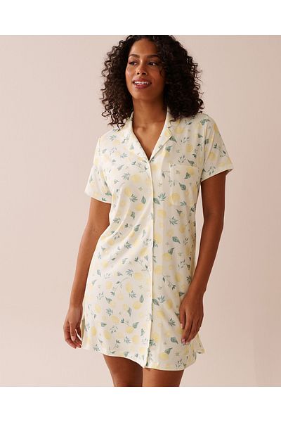 La Vie en Rose Lemon Print Super Soft Button-down Sleepshirt