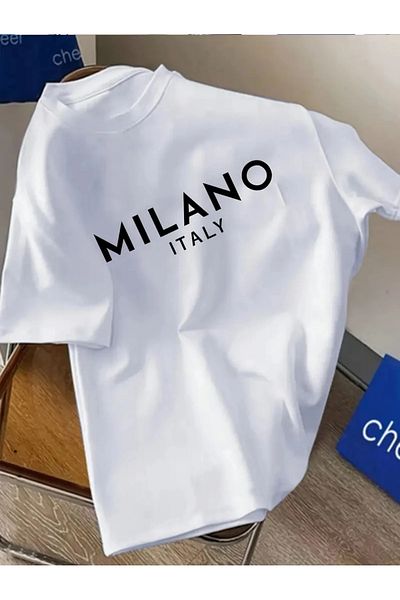 Pink Sky Cotton Oversize Italia Printed Short Sleeve Crew Neck Comfortable Casual T-Shirt