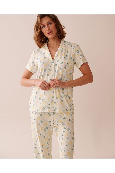 La Vie en Rose Lemon Print Super Soft Button-down Shirt