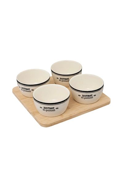 Secret de Gourmet Bistrot serving set, ceramic, wood, 4 bowls, 22 x 22 x H 6.30 cm