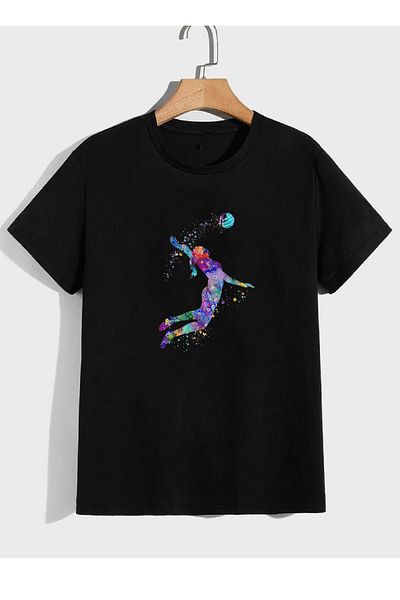 makiteks Γυναικείο μπλουζάκι με στάμπα βόλεϊ Unisex με λαιμόκοψη Λευκό μαύρο γκρι μπλουζάκι