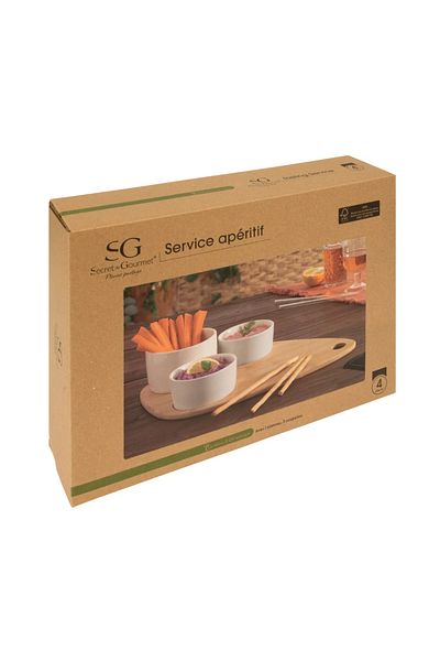 Secret de Gourmet Xeras White appetizer serving set, ceramic, wood, 10 x 7 x H 10 cm