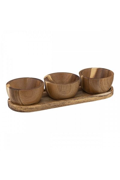 Secret de Gourmet Σετ σερβιρίσματος 3 μπολ Accacia, ξύλινα, καφέ, 30 x 6 x Υ 10 εκ.