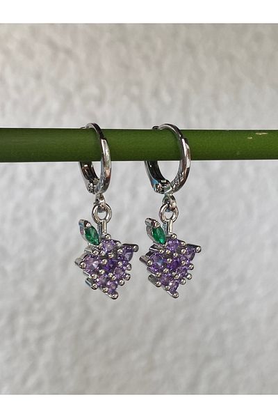 kurukafagift Grape Stone Silver Color Mini Double Earrings