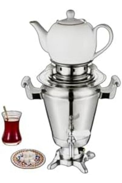Biki Electric Gulf Samovar Tea Kettle - Silver - 1500 + 600 ml - 1000W - GA-C921001