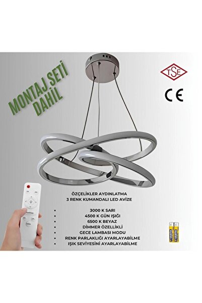 STOREMAX Kumandalı 3 Renk Işıklı Lüks Led Avize Krom Gövde Yüksek Lümen Salon Oda Yatak Odası Mutfak Antre A