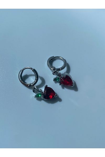 kurukafagift Apple Stone Silver Color Mini Double Earrings