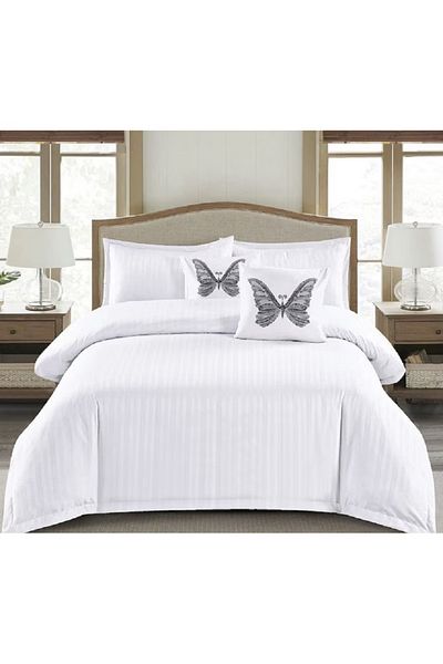 OEM Double Bedding Set, Finet Damask Striped, 6 Pieces, Fitted Sheet 180x200cm
