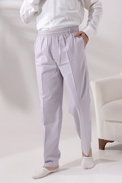semazen Men's Stone Relaxed Cut Elastic Waist Linen Hajj and Umrah Shalwar Pants