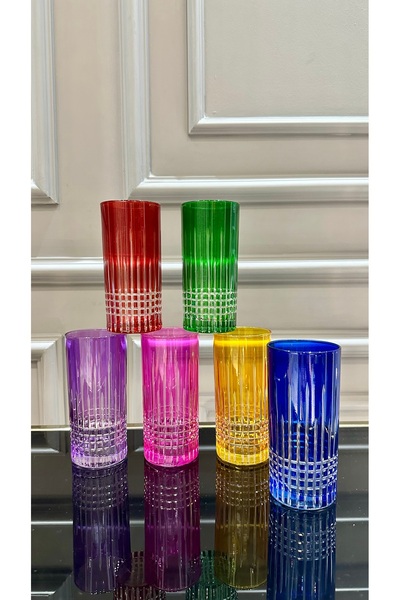 Vakıf home 6 Adet Kesme El İşi Lizbon Renkli Meşrubat Kahve Yanı Su Bardağı