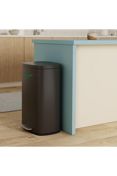 Crocodile تمساح Stainless Steel Dustbin, 30 Liter/7.9 Gallon Capacity, Matt Black,