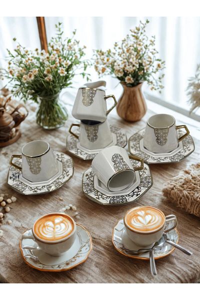 Paçi Valencia 6-Piece Gilded Coffee Cup Set – Gift Boxed, 90 Ml, Porcelain