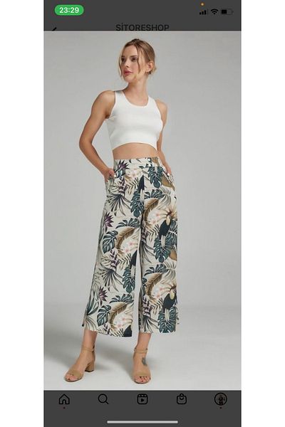 MAABMODA Tropic Pattern Short Leg Palazzo Trousers