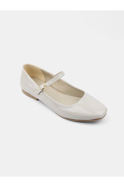 MAGGIO Women's Beige Patent Leather Single Strap Mary Jane Ballerina Comfortable Sole Narrow Fit Take One Size Larger