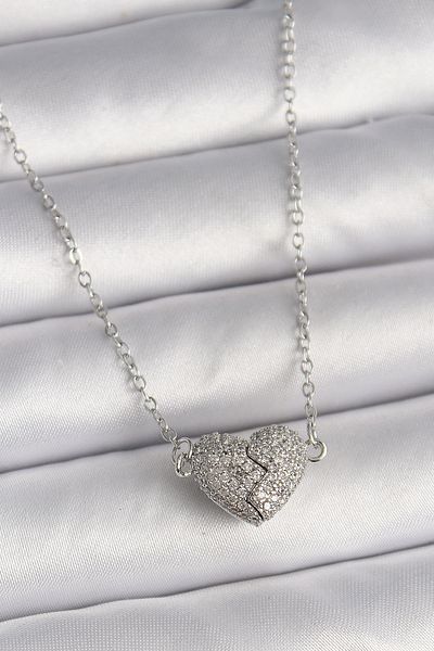 Skygo 316L Steel Silver Color Zircon Stone Magnet Heart Model Women's Necklace - Tj-Bko9727