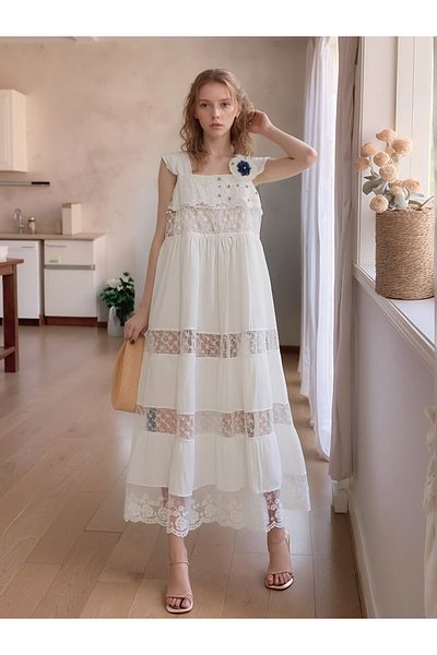 Arafım Butik white long lace dress with lining
