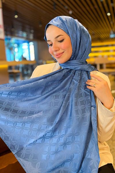 Sultan Eşarp Sultan Jacquard Shawl - Flower Pattern - Slj001-03 - Blue